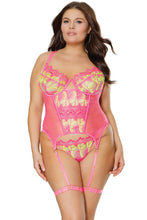 Load image into Gallery viewer, 24111 PLUS - Bustier &amp; Thong - Neon Pink
