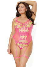 Load image into Gallery viewer, 24111 PLUS - Bustier &amp; Thong - Neon Pink
