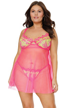 Load image into Gallery viewer, 24112 PLUS - Babydoll &amp; Thong - Neon Pink
