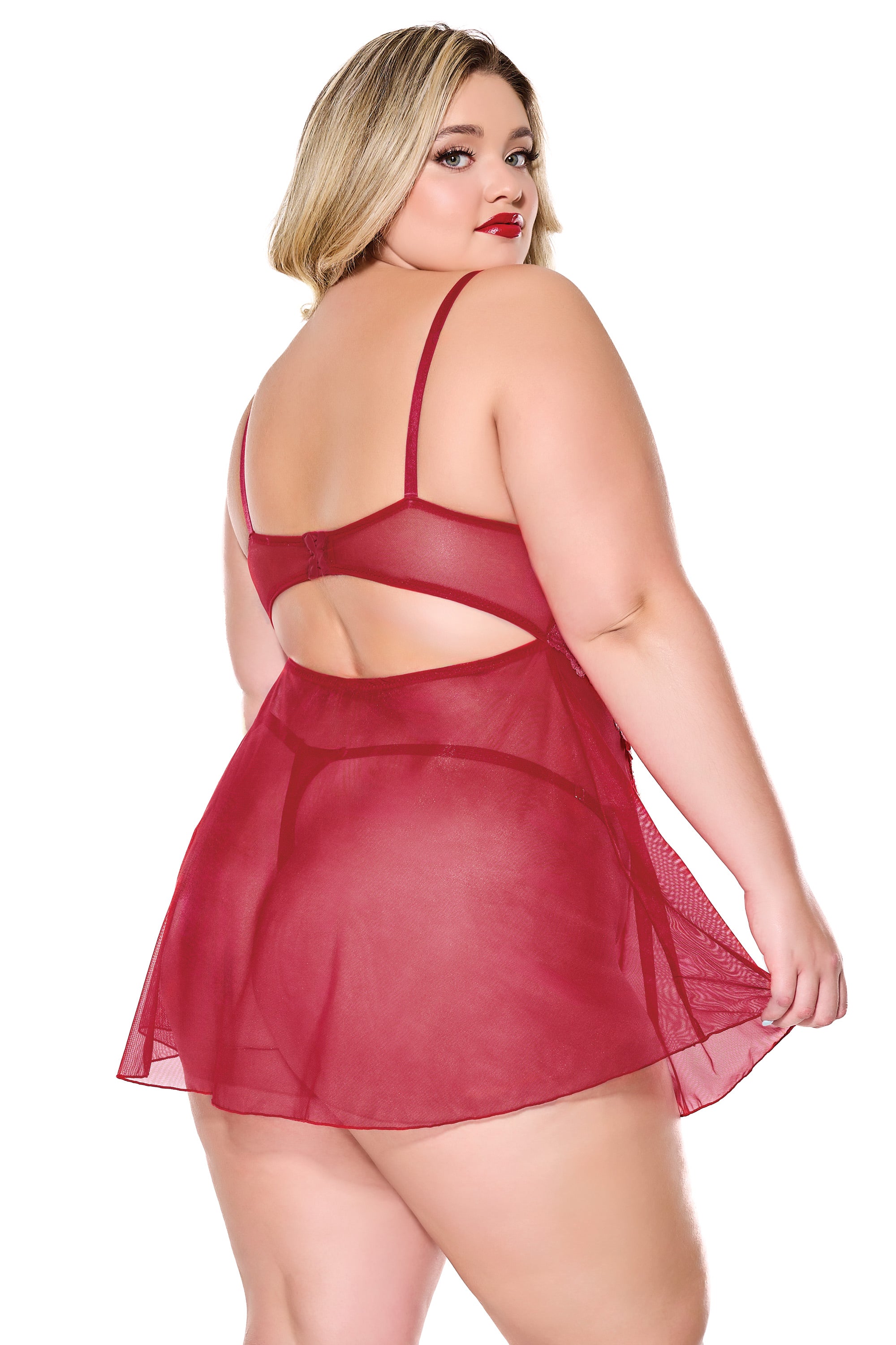 Collection of 24306 PLUS - Babydoll & Thong - Red in a gallery layout