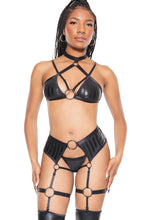 Load image into Gallery viewer, 22216 - Halter Top &amp; Crotchless Garter Panty - Black
