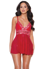 Load image into Gallery viewer, 22301 - Babydoll &amp; Thong - Red/Silver
