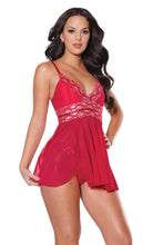 Load image into Gallery viewer, 22301 - Babydoll &amp; Thong - Red/Silver
