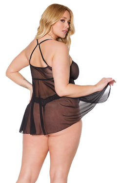 Collection of 22308 - Babydoll & Thong Set - Black in a gallery layout