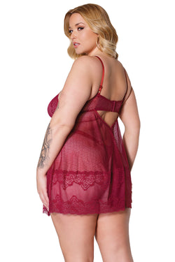 Collection of 22312 - Babydoll & Thong Set - Merlot in a gallery layout