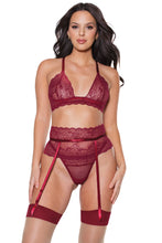 Load image into Gallery viewer, 22313 - Bra, Garter Belt &amp; Thong Set - Merlot
