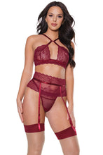 Load image into Gallery viewer, 22313 - Bra, Garter Belt &amp; Thong Set - Merlot
