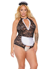 Load image into Gallery viewer, 23167X - Crotchless Maid Teddy &amp; Headpiece - Black/White - OS/XL
