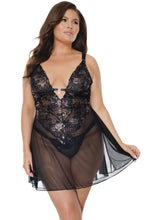 Load image into Gallery viewer, 24102 PLUS - Babydoll &amp; Thong - Black
